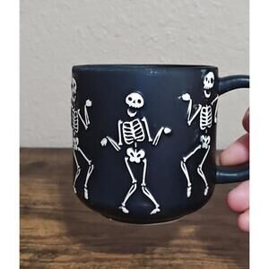 Dancing Skeletons Black Earthenware 13 oz 3D Embossed Black Mug.